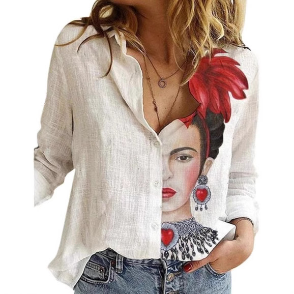 Cross-Border European Station 2025 Foreign Trade Aliexpress Wish Amazon Shirt New Printed Long-Sleeved Shirt Foreign Trade