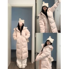 粉色长款中戏棉服外套2025冬季新款过膝学生加厚保暖棉衣棉袄