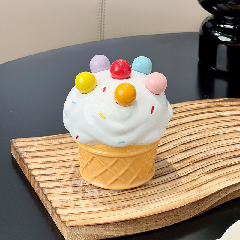 クリエイティブかわいいアイスクリームコーンフルーツフォークセット家庭用ステンレス鋼デザートフォークハイエンド保存瓶フルーツフォークボックス|undefined