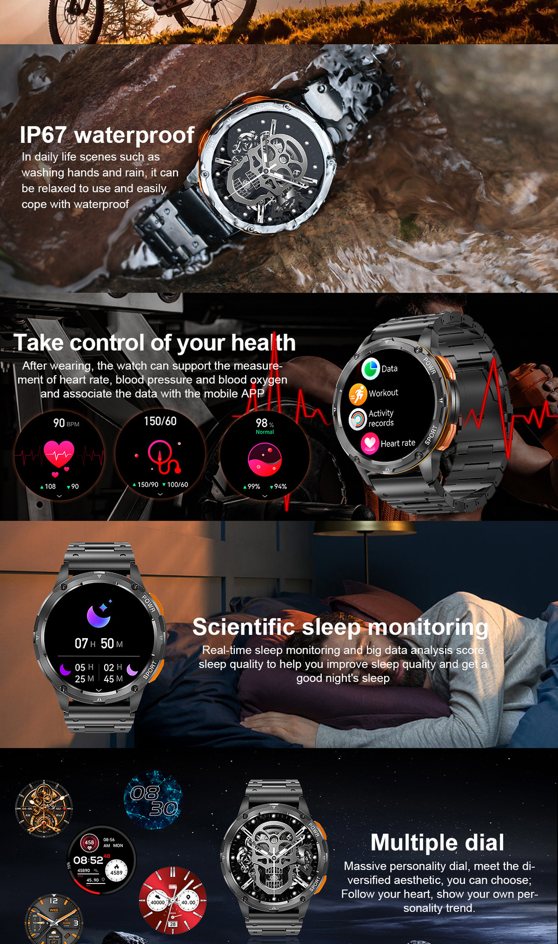 Title 12, Smartwatch AK59 à prova dágua para homens, ata...