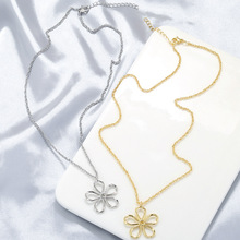 小众创意铜镀18K金五叶花光面项链女时尚百搭花朵花瓣锁骨链VL610