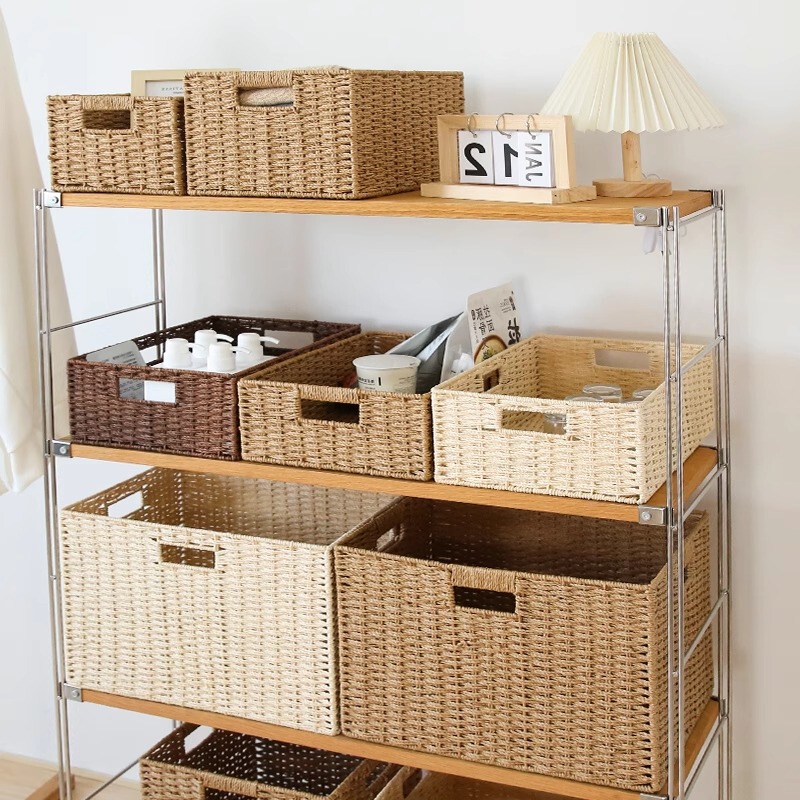 Wabi-Sabi Imitation Rattan Woven Storage Box Storage Basket Sundry Wardrobe Cabinet Living Room Coffee Table Organizing Storage Box Storage Box