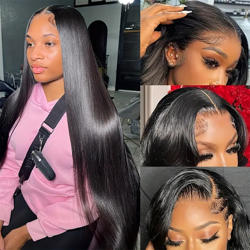 12A Lace Front Wig Black Women's Medium Parted Long Straight Hair Fluffy Natural Fashion Full Hair Set Factory Direct Sale