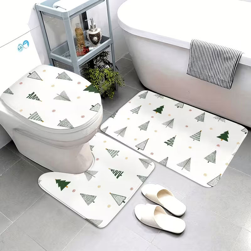 Cross-border diatomite toilet seat cover and floor mat 3-piece set, water-absorbent, dirt-resistant, non-slip floor mat, Christmas holiday floor mat