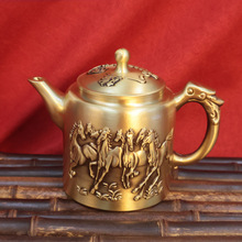 黄铜家居摆件茶具茶壶组合办公室摆件茶壶百福高茶壶创意饰品摆件