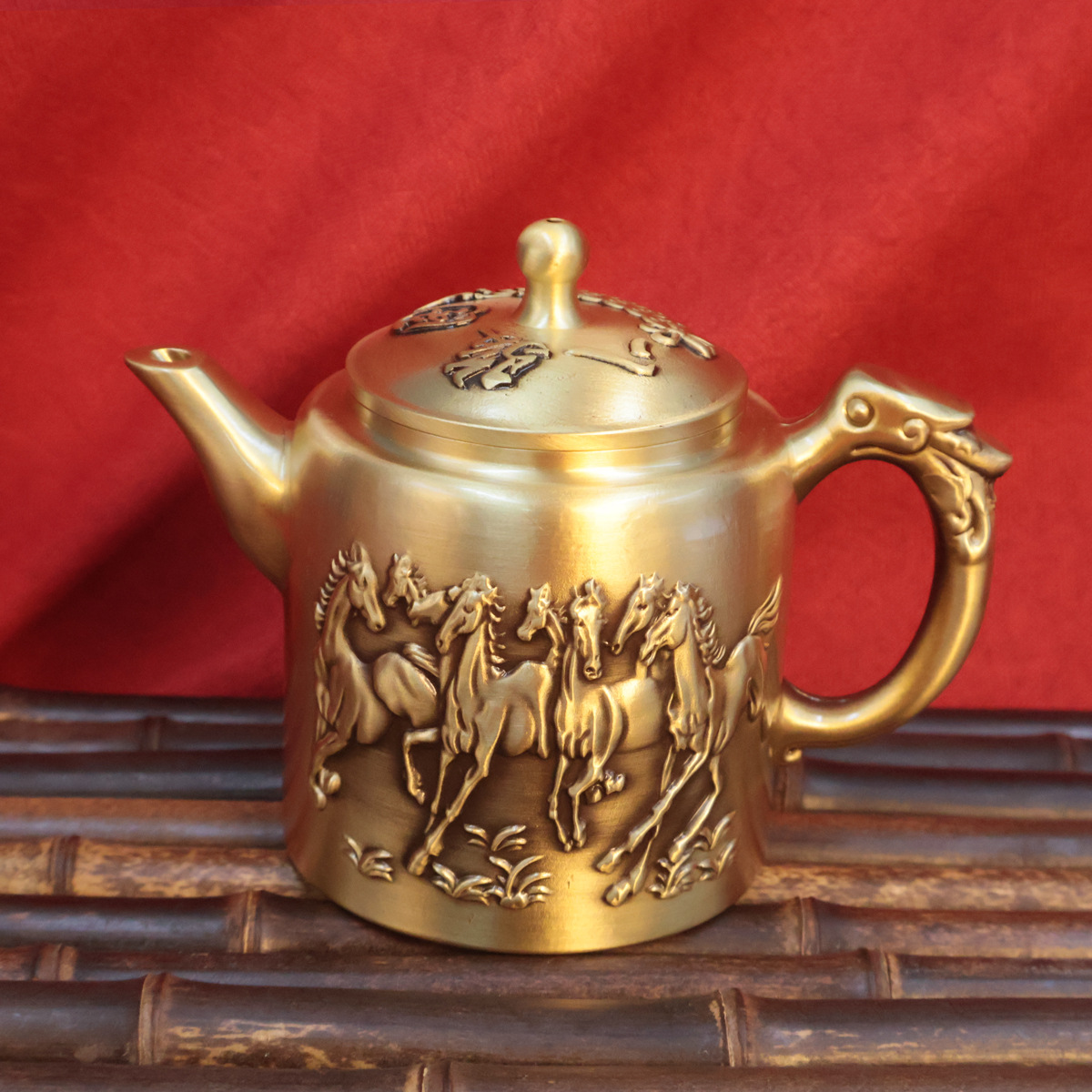 黄铜家居摆件茶具茶壶组合办公室摆件茶壶百福高茶壶创意饰品摆件