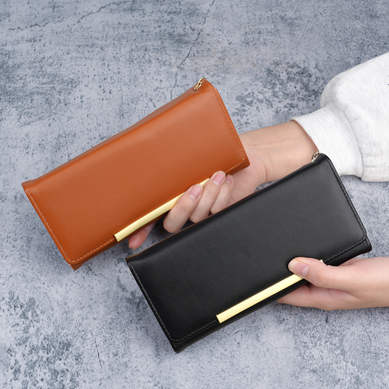 Cross-Border New Product Women's Long Wallet Pu Solid Color Simple Coin Purse Multifunctional Large Capacity Student Bag Women's Wallet