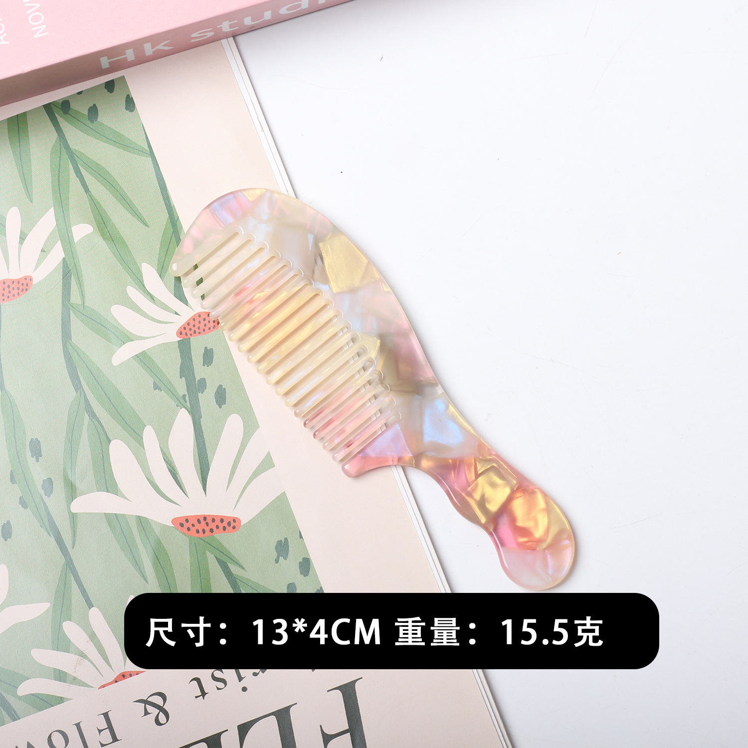 Peine de hoja de ácido acético de moda europea y americana, peine de cabello de mármol exquisito, mango pequeño, peine para el cabello antiestático transfronterizo
