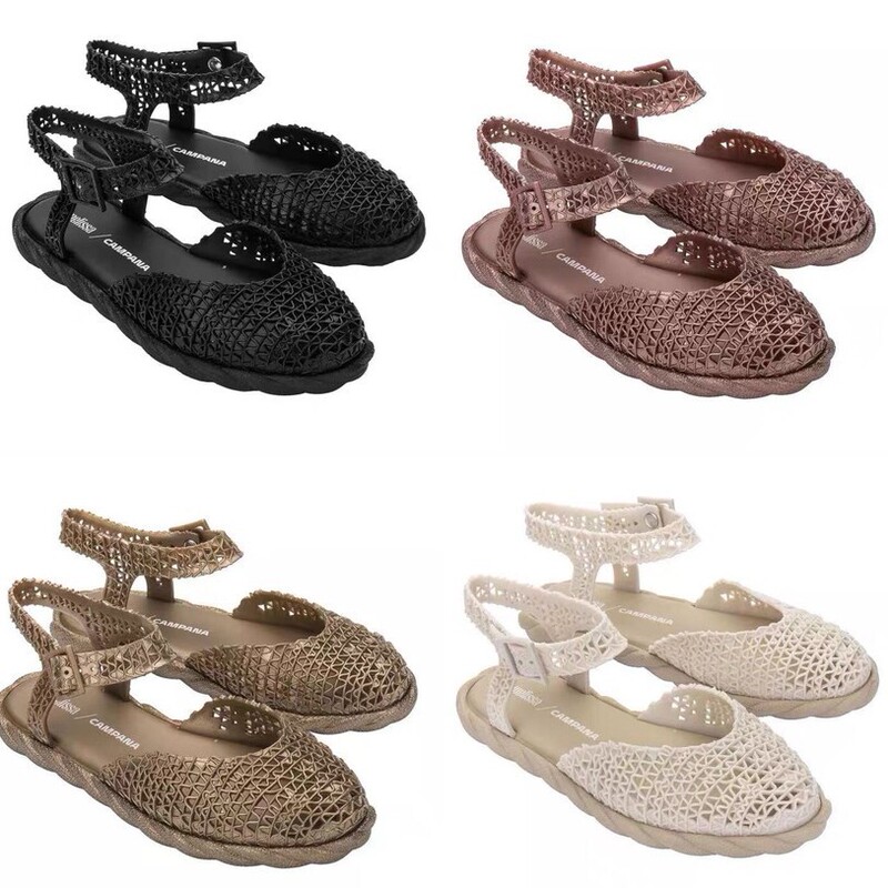 Melissa Women's Shoes 2026 New Style Sandals, Closed-Toe Perforated Shoes with Snap Buttons, Hollow-Out Flat Jelly Casual Espadrilles