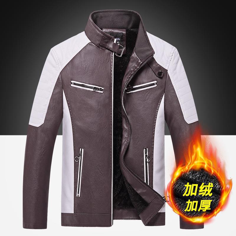 Invierno transfronterizo chaqueta de cuero de hombre de moda de empalme locomotora Amazon chaqueta de cuero retro chaqueta de cuero de hombre