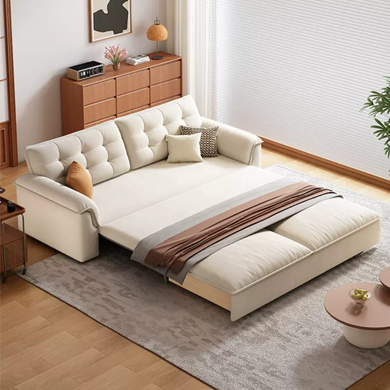 奶油风绒布沙发床折叠两用小户型客厅多功能可伸缩储物家用沙发床