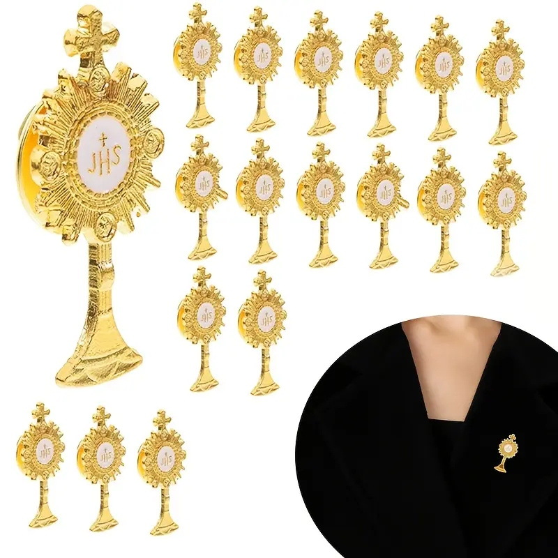 Kreuz-Set mit mehreren Teilen, Geschenkset mit Sonnenblumenbrosche in Goldgelb für Damen und Herren_voghion.com