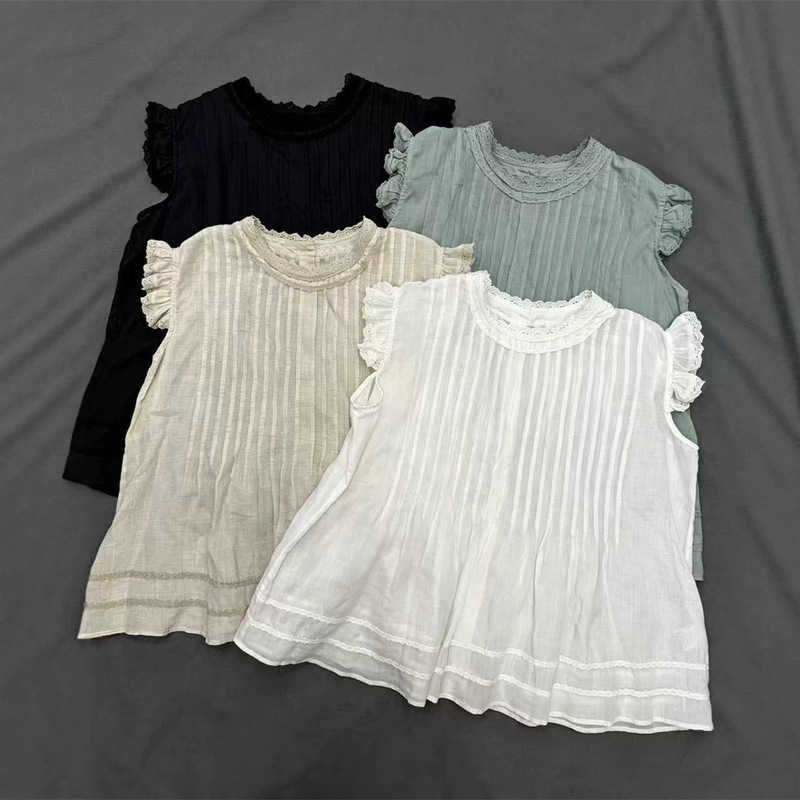 Heavy-Duty Pleated Lace Youthful Ramie Shirt Japanese-Style Artistic Loose Versatile Sleeveless Babydoll Shirt Heavy-Duty Pleated Lace Youthful Ramie Shirt Japanese-Style Artistic Loose Versatile Sleeveless Babydoll Shirt