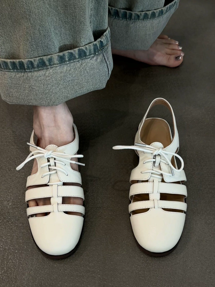 Женские летние босоножки из овчины, французский ретро-стиль, с вырезами, шнуровкой и толстым каблуком, в стиле «свинья в клетке», новая мода.