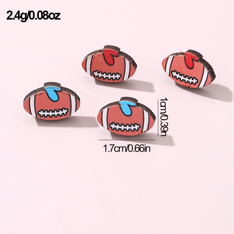 1 Pair Simple Style Rugby Heart Shape Football Wood Ear Studs display picture 4
