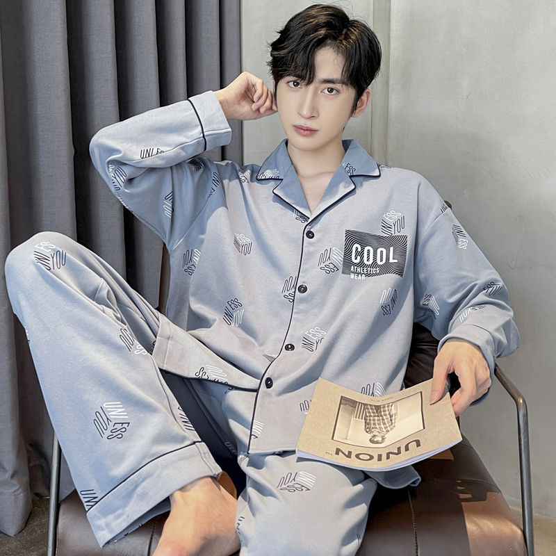 100% algodón pijamas hombres otoño casual Juventud de dibujos animados desgaste del hogar los hombres pueden usar fuera traje de primavera y otoño traje de dos piezas