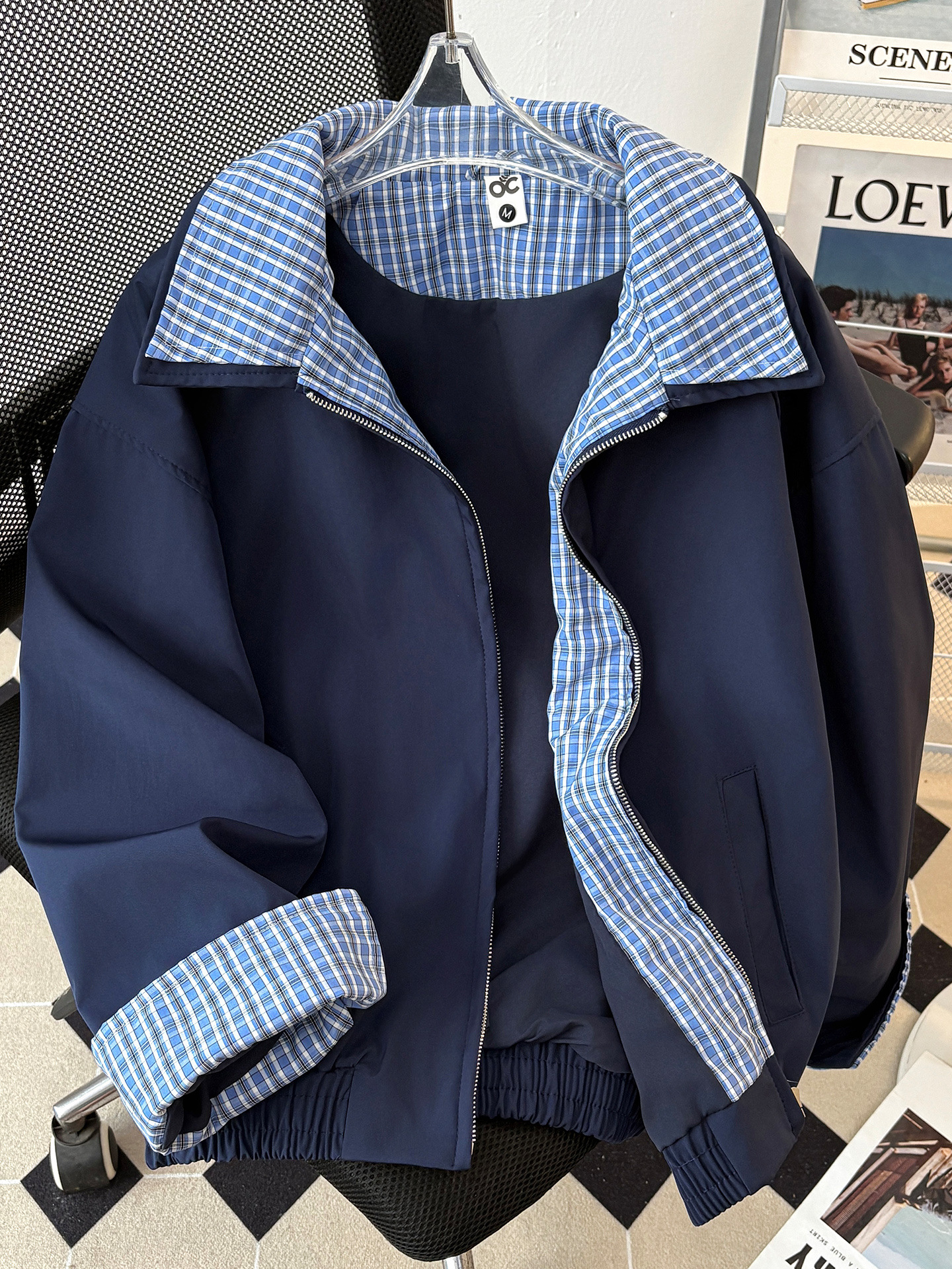 Spring and Autumn Two-Piece Plaid Jacket Men's Lapel Casual Trendy Brand Youth Handsome Style Sports American Windproof Jacket