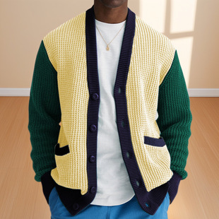 Autumn and Winter young men's knitwear cross-border hot sale contrast color cardigan sweater thick needle woolen coat SY0193