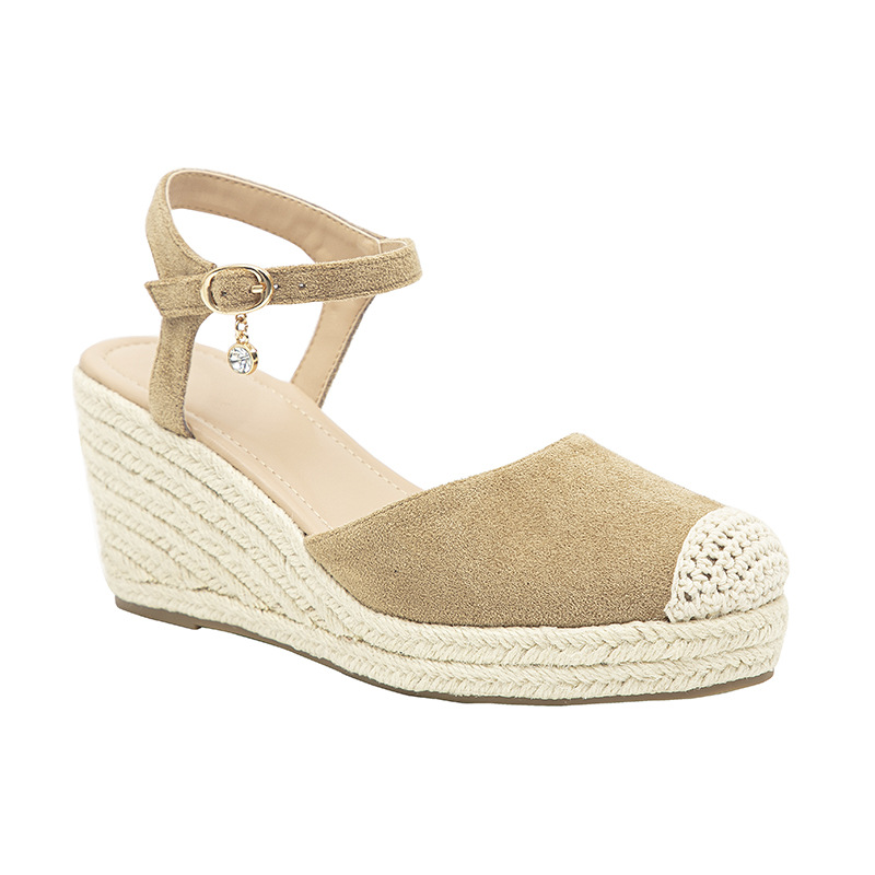 European And American Foreign Trade New Wedge-heeled Thick-soled Sandals, Straw-woven High-heeled Women's Shoes,_vogvips.com