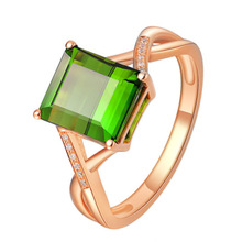祖母绿绿碧玺戒指 镀18k镶嵌钻石公主方方形绿彩宝戒指电光绿宝石