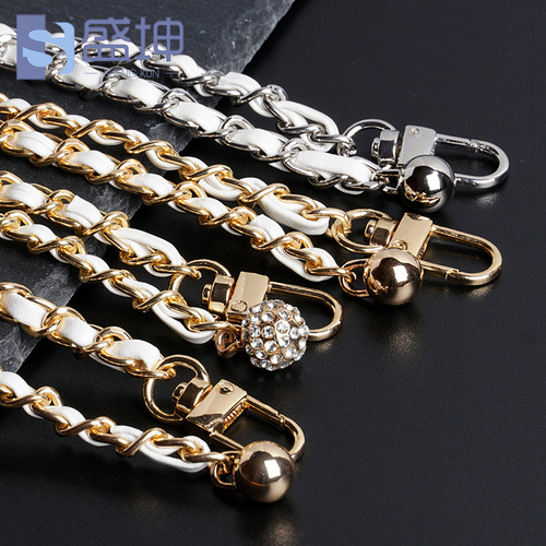 Extend the chain of the small perfume bag by 1.4 meters, wear pu leather gold bead adjustment strap with zinc alloy hardware dog buckle chain