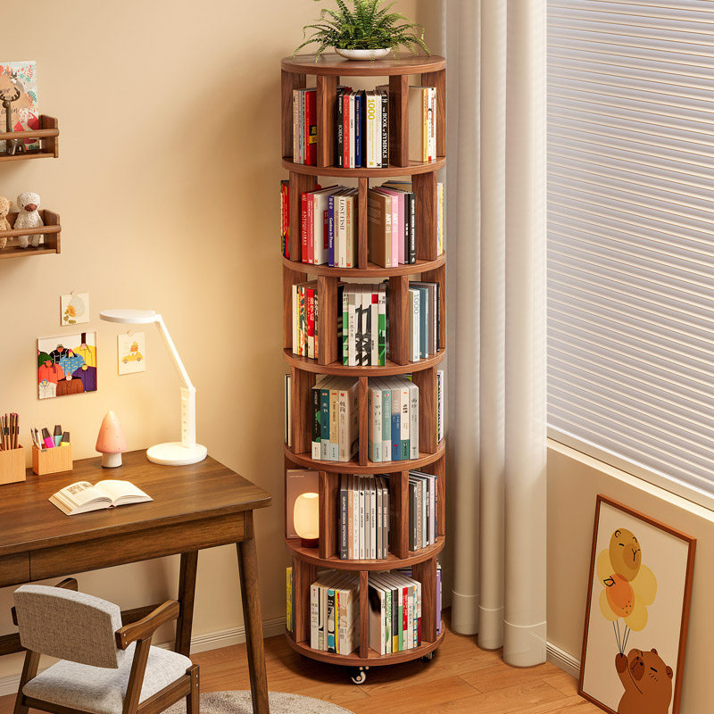 360-Degree Rotating Bookshelf, Trendy Bookcase, Children's Floor-Standing Small Picture Book Rack, Living Room Home Use, Student Mobile Storage Rack