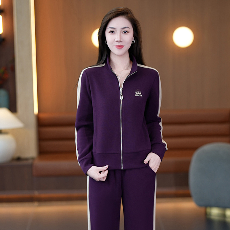 运动休闲服女2025春夏新款长袖运动套装POLO领宽松训练跑步两件套|undefined