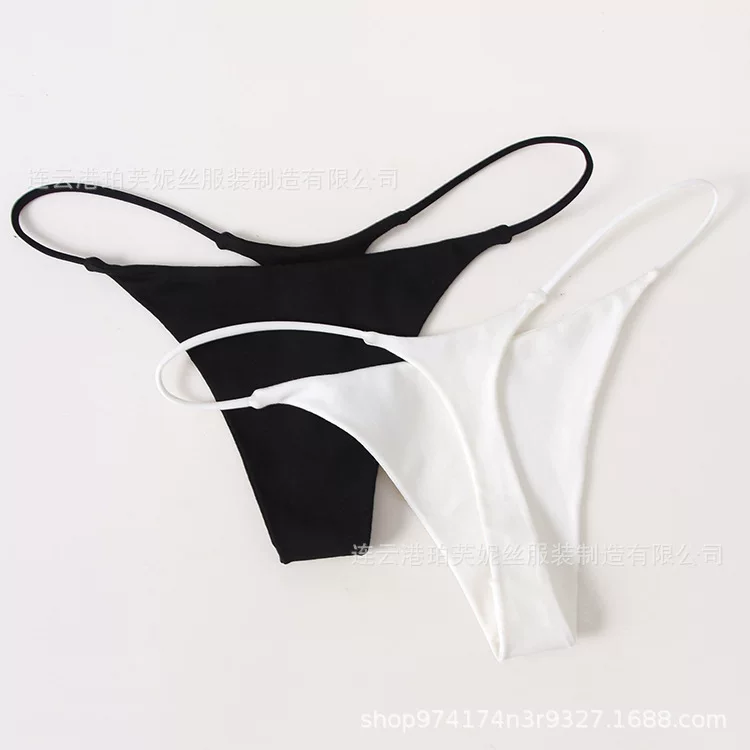 Double‑layer low‑waist T‑back thong panties, thin elastic bands, S–XL