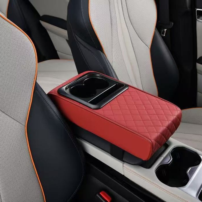Factory Multifunctional Car Armrest Box Pad, Genuine Leather Coaster, Storage Phone Holder, Three-In-One Armrest Box Heightening Pad