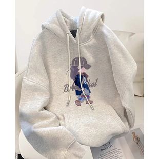 2025 Explosions Fashion Grey Thickened Sweater Women's Autumn and Winter New Stylish Popular Hoodie Coat Loose Clothes