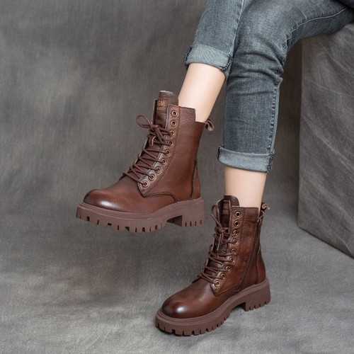 Women's Martin Boots  Autumn/Winter New Chunky Heel Medium Heel Short Boots Side Zip British Style Plush Motorbike Boots