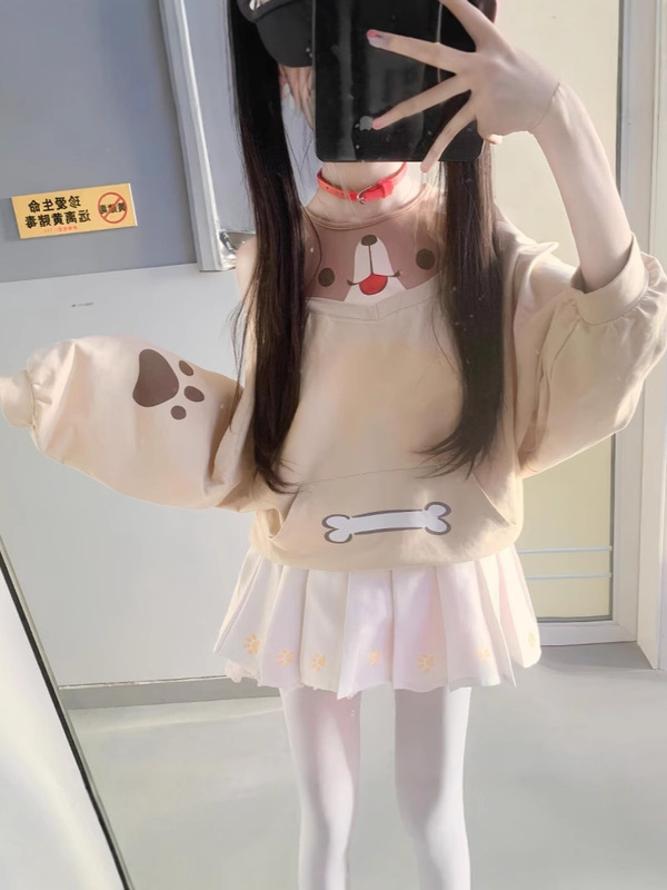 日本のかわいい子犬のプリントの衛衣の春と秋の怠惰でゆったりしています。|undefined