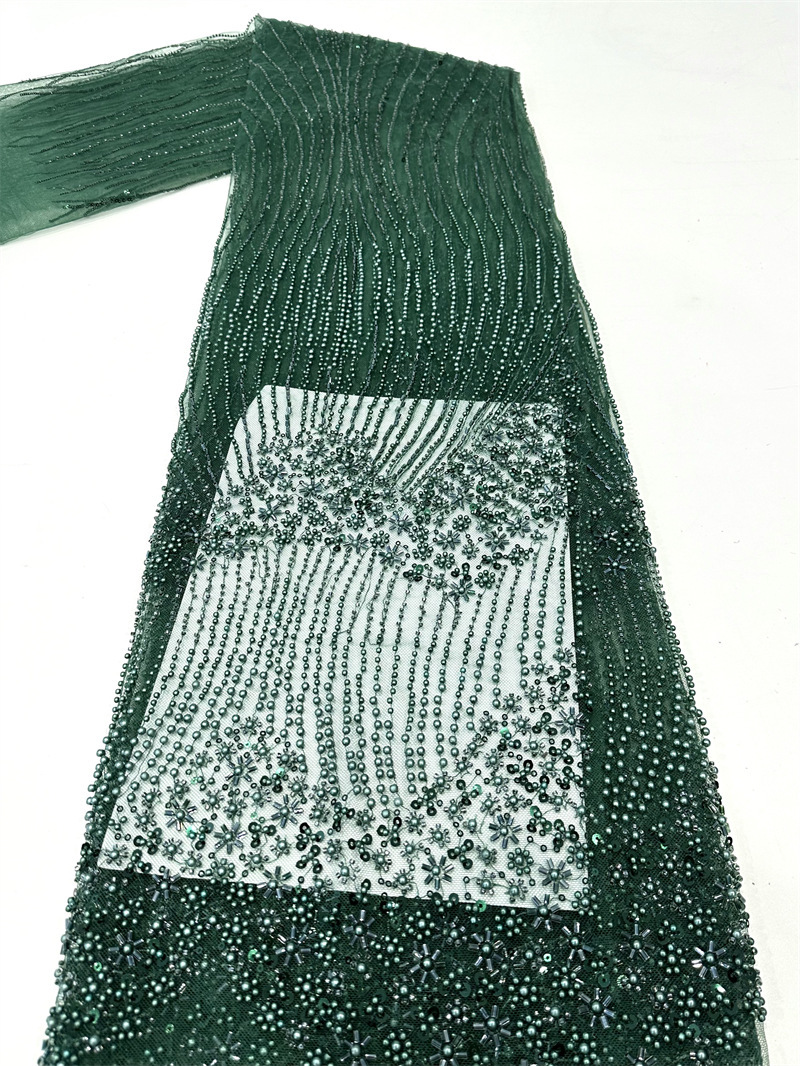 Industria pesada ligera lujoso vestido de boda tridimensional vestido de moda cena larga tela bordada alta perlas tela de lenteja