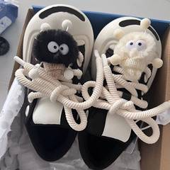 開口笑帆布大頭鞋厚底增高2023新款夏季丑萌可愛公仔圓頭字母板鞋