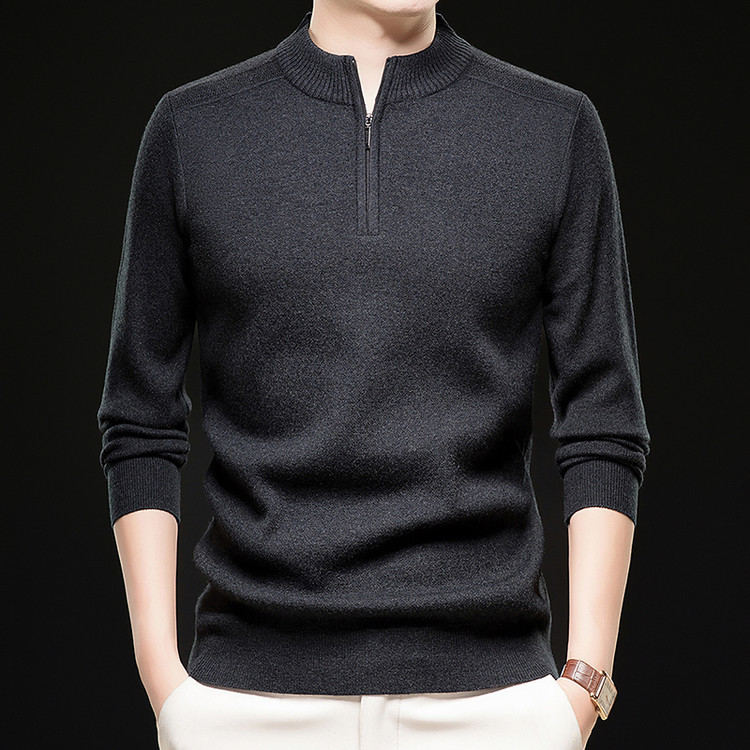 Hombres nuevos cuello vertical manga larga semiacremallera suéter delgado casual punto base transfronterizo suéter simple para hombres