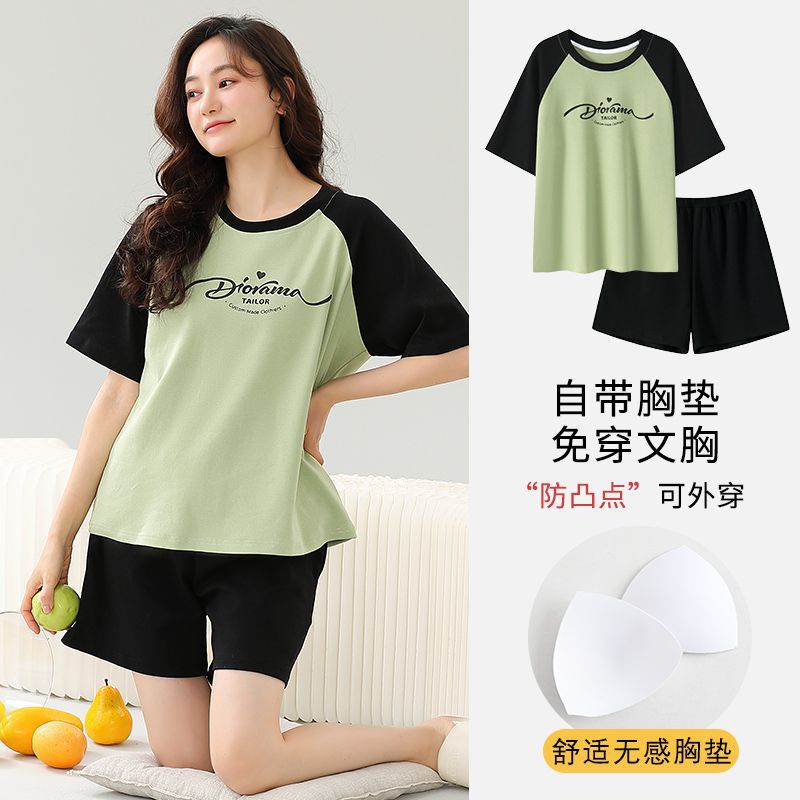 Venta al por mayor transfronteriza verano nuevos pijamas de estilo caliente para mujer, correa de algodón de imitación, almohadilla para el pecho, pantalones cortos de manga corta, traje casual