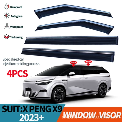 Suitable for Xiaopeng X9 car window rain rain shield sun visor rain eyebrow for XPENG X9 Window visors (Rain shield) - injection-molded-thickened-black-translucent-model-suitable-for-xiaopeng-x9-for-xpeng-x9-pc3d-stainless-steel-bright-strip-suitable-for-single-set-cross-border