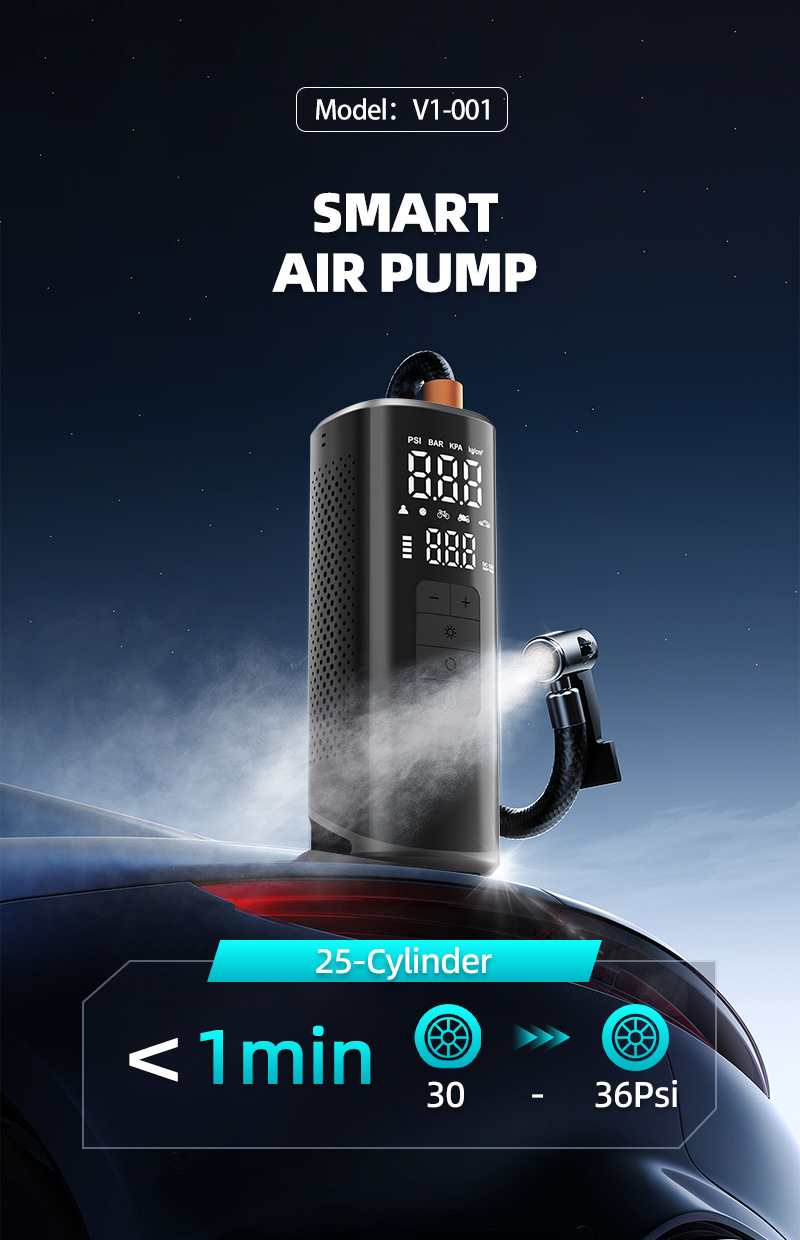 25-Cylinder Vehicle-Mounted Wireless Portable Multi-Function Digital Display Air Pump for Cars and Electric Vehicles, Multi-Tire Electric Inflator