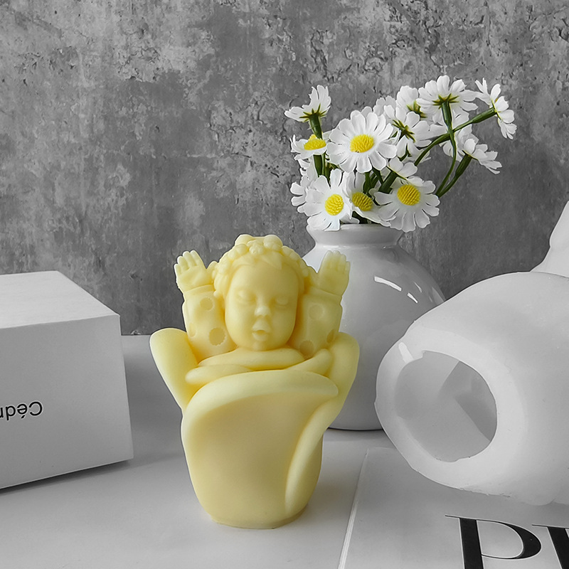 Jiahuimei Baby Angel Molde de silicona Producción de velas de aromaterapia Diy Molde de ángel de flores tridimensionales