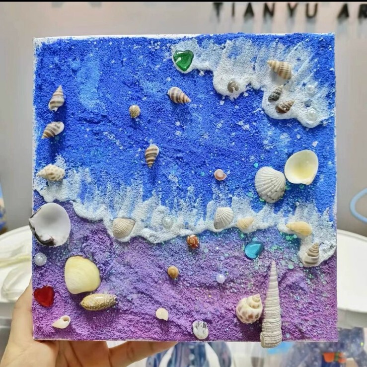 ビーチシェルテクスチャ絵画 diy 材料パッケージ手作り石英砂アクリルペイントチームビルディング活動装飾絵画立体|undefined