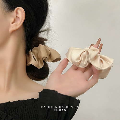 RUDAN Korean niche design high-end wal satin flower bud hair ring internet celebrity large intestine ring simple head flower hair accessory