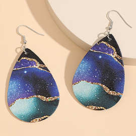 欧美跨境新品皮革耳饰 创意浪漫星空印花PU耳环 气质女耳饰送女友