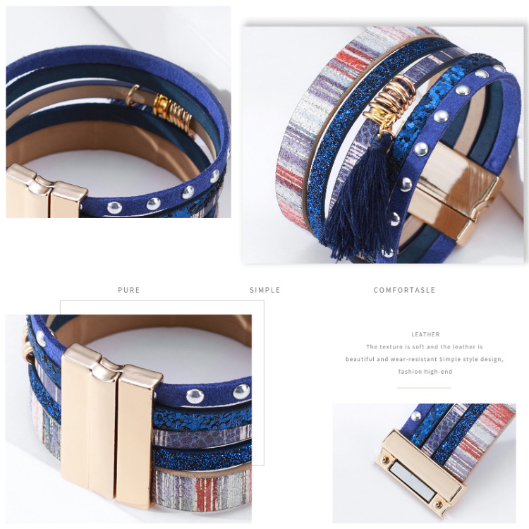 Bohemian Tassel Colorful Leather Multi-layer Bracelet display picture 27