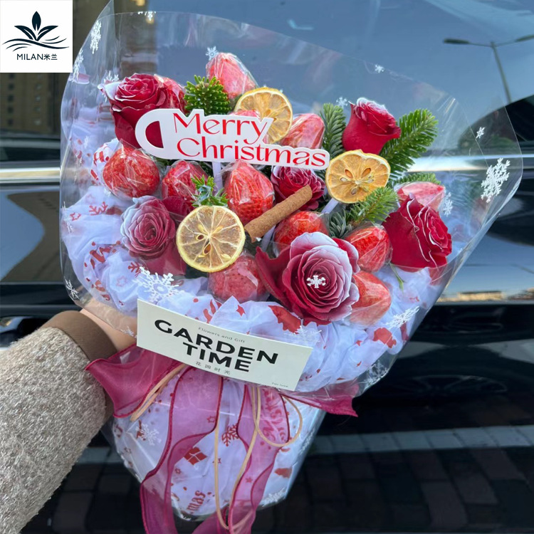 圣诞节平安果包装纸鲜花花束苹果包花纸材料雪花玻璃纸平安夜礼物