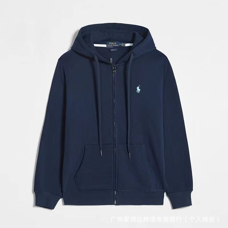 男女カップル向け、クロスボーダー長袖スウェットシャツ、カジュアルな純綿刺繍入りポニーロゴ、ジップアップカーディガン、フード付きスウェットセット、トレンド|undefined