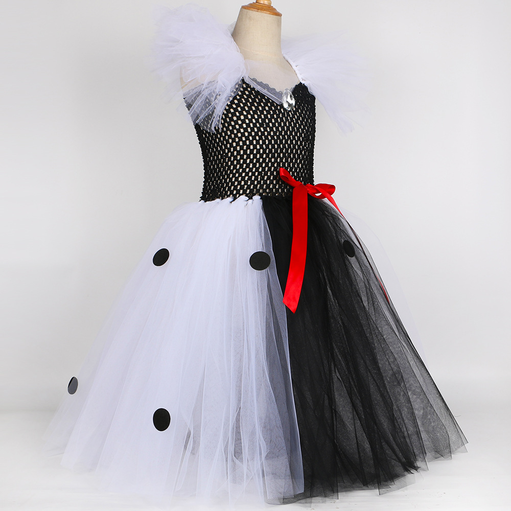 Kinderkleding meisjeskleding 101 loyale hond Cruella kinderjurk jurk Cruella gevlekte hond mesh tule rok_voghion.com