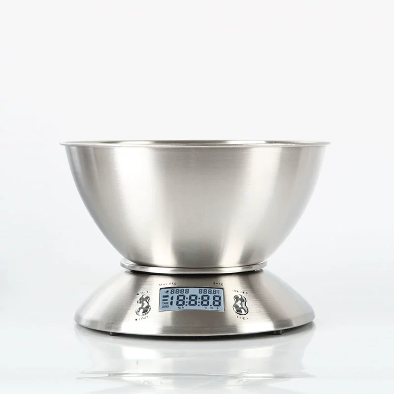 Экспортные круглые кухонные весы из нержавеющей стали 5 кг с ЖК-дисплеем, европейское качество, функция очистки