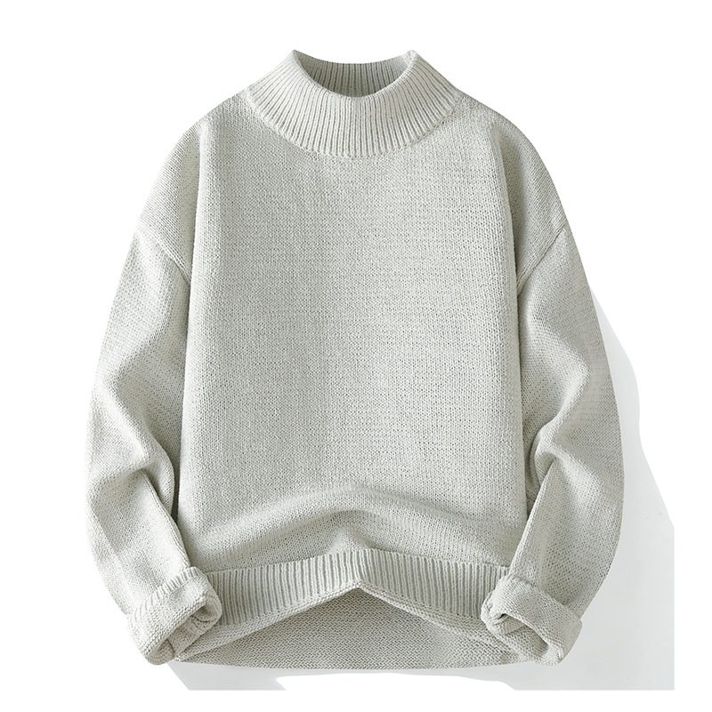 Suéter para hombre, otoño e invierno, nuevo, suelto, informal, de punto con cuello alto, con parte inferior acanalada, parte superior para pareja_voghion.com