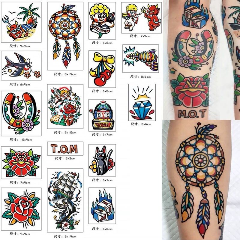 Oldschool Cartoon Cute Little Tattoo Sticker Waterproof Female Long-Lasting Artificial Splicing Flower Arm Ins Style Dark Style Oldschool Cartoon Cute Little Tattoo Sticker Waterproof Female Long-Lasting Artificial Splicing Flower Arm Ins Style Dark Style