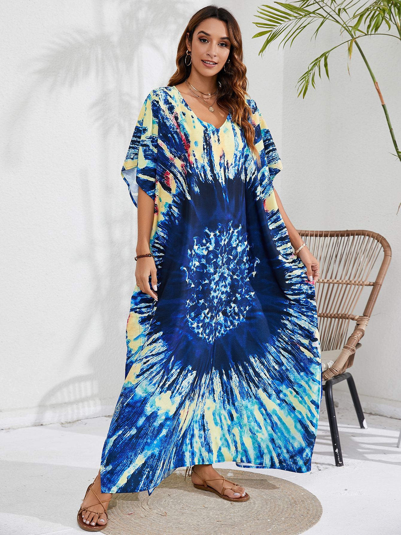 44 colores transfronterizo europeo y americano impreso playa blusa vacaciones playa falda bikini sol protección ropa blusa 1D196